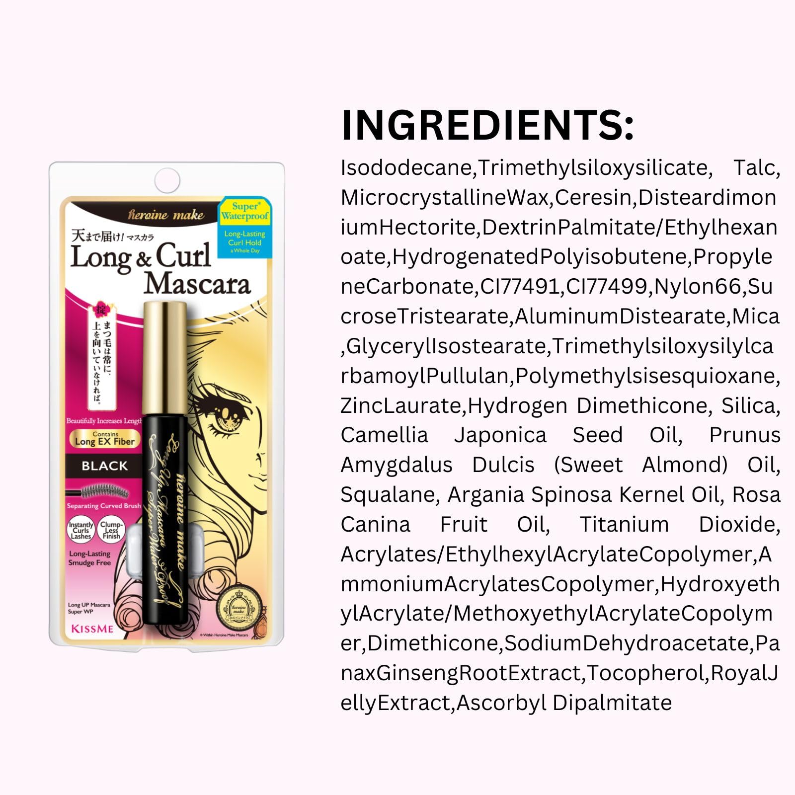 Heroine Make Smudge-Proof Mascara by KISSME — Waterproof Tubing Mascara, Black, 3-Pack, Made in Japan