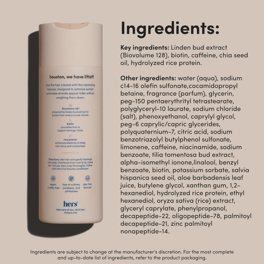 hers Full Volume Shampoo – Rice Protein & Biotin Formula for Fine Hair | Daily Volumizing Shampoo with Coastal Cedar Citron Scent – 6.4 fl oz, 2 Pack