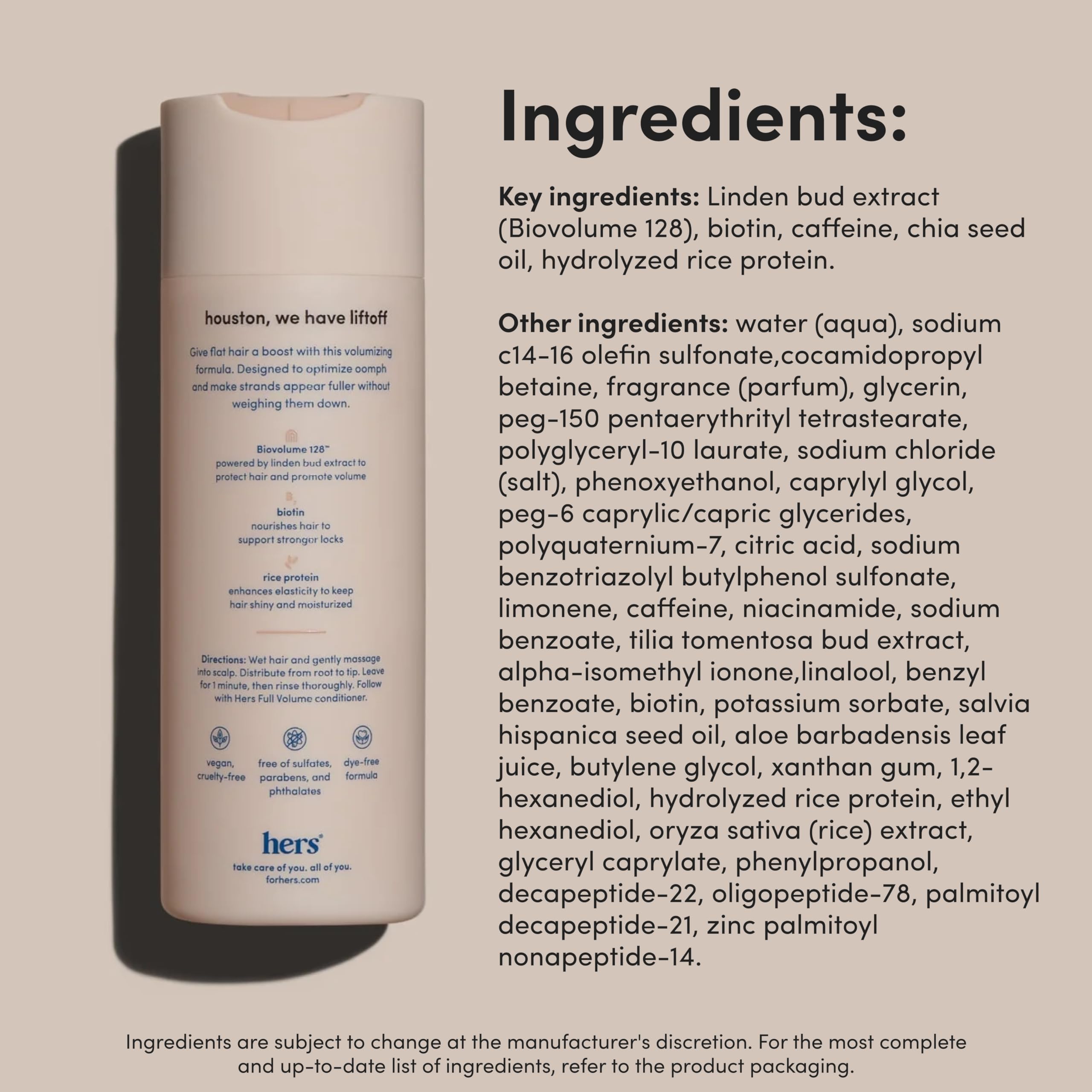 hers Full Volume Shampoo – Rice Protein & Biotin Formula for Fine Hair | Daily Volumizing Shampoo with Coastal Cedar Citron Scent – 6.4 fl oz, 2 Pack
