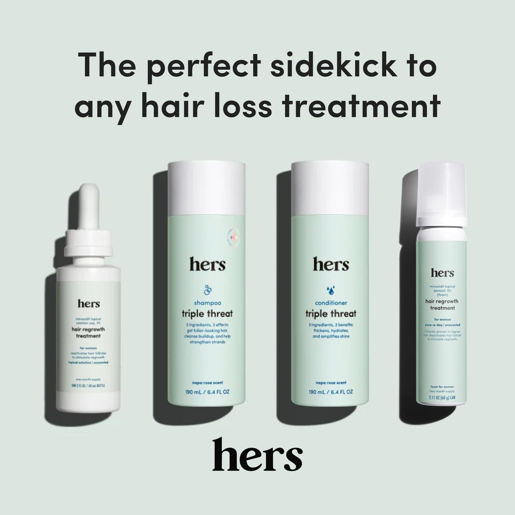 hers Triple Threat Shampoo – Biotin, Saw Palmetto & Pumpkin Seed Oil | Thickening & Hydration (2-Pack, 6.4 oz)