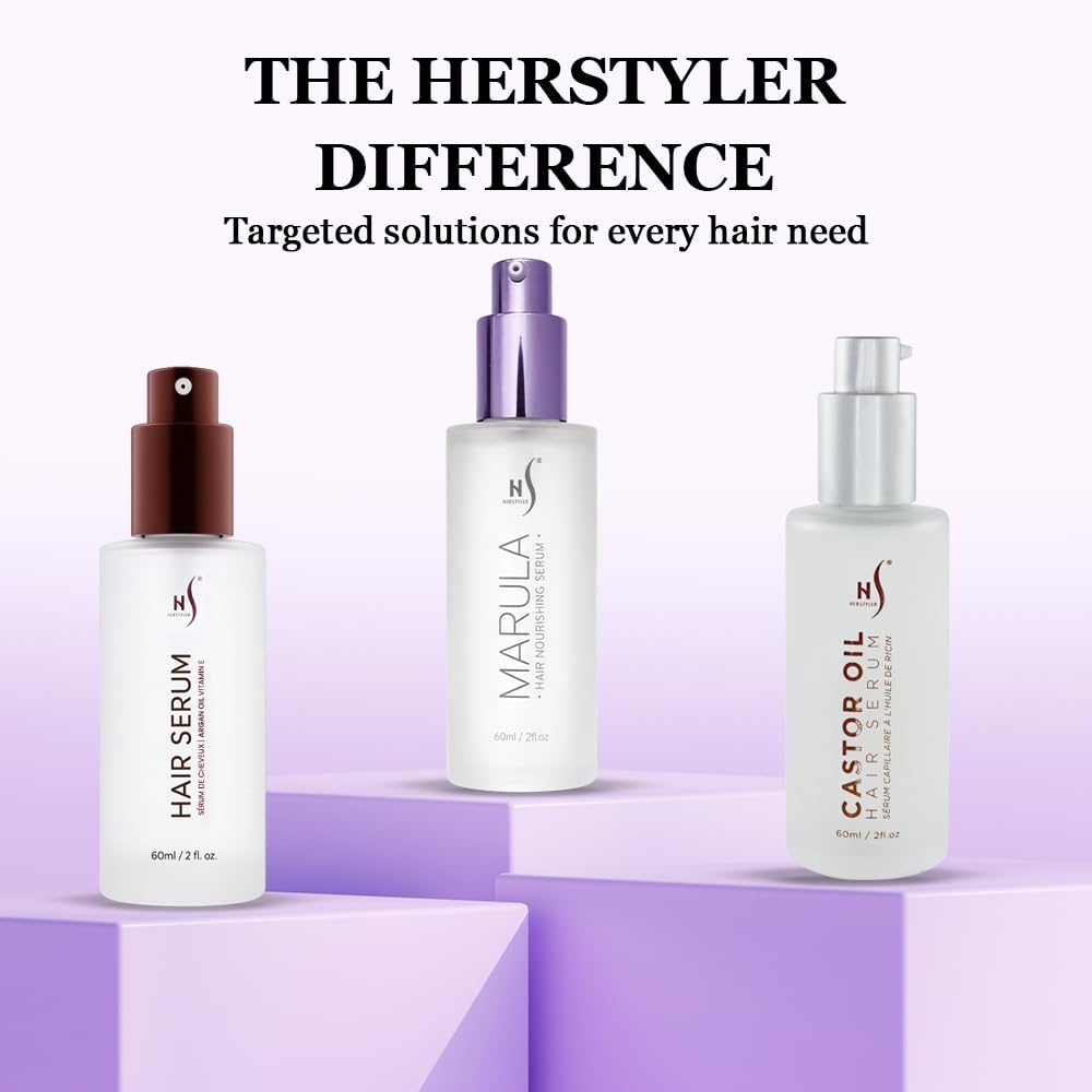 HerStyler Marula Oil Hair Serum – Anti-Frizz Shine for Frizzy or Damaged Hair | 2 oz