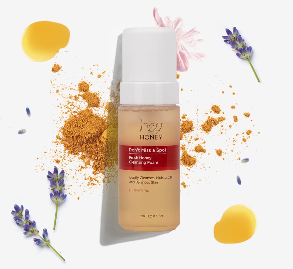 Hey Honey Don't Miss A Spot Fresh Honey Facial Cleansing Foam | Gentle Hydration for Sensitive Skin | 5 oz