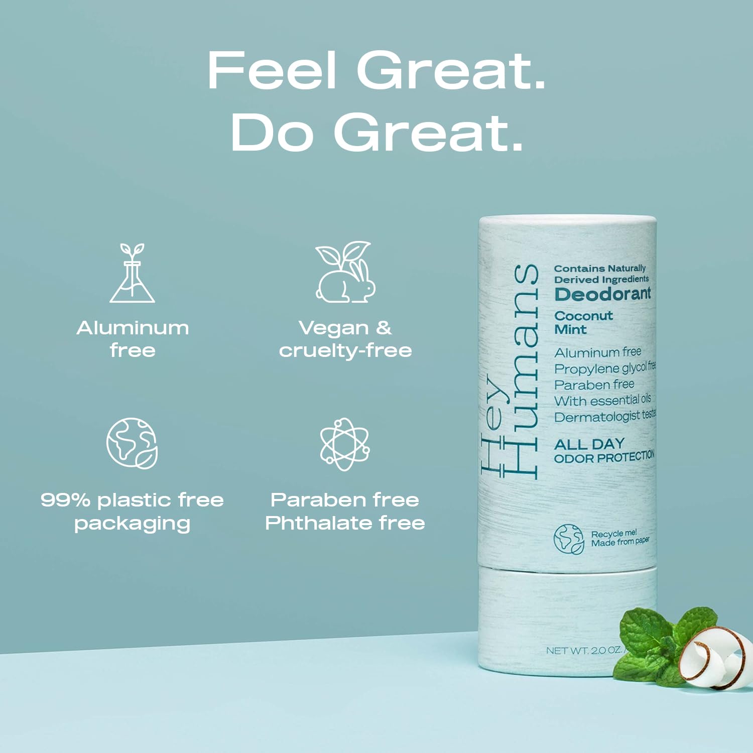Hey Humans Aluminum-Free Deodorant – Coconut Mint for All-Day Freshness