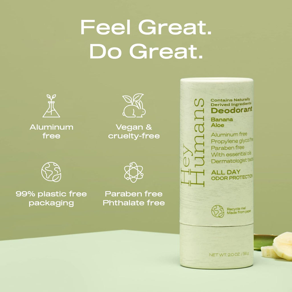 Hey Humans Aluminum-Free Deodorant for Women and Men – Banana Aloe Scent | All-Day Odor Control
