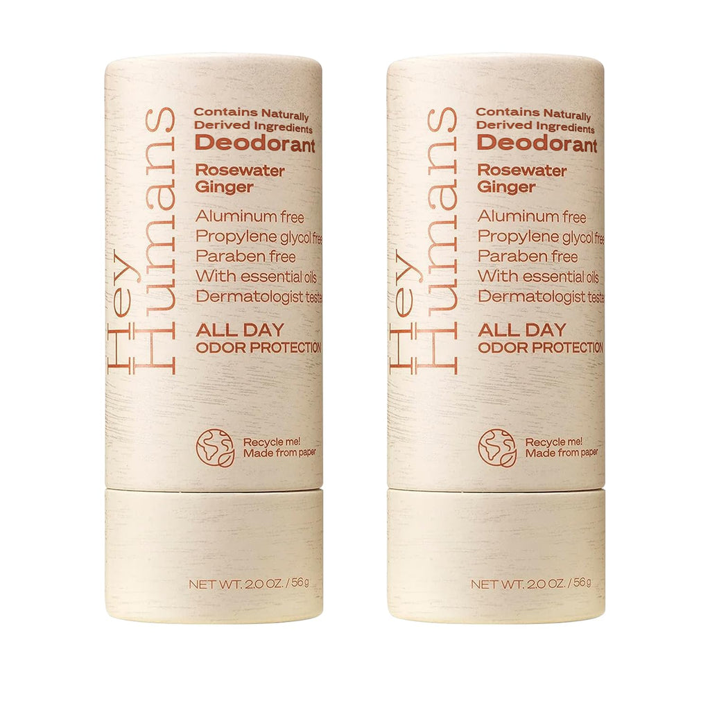 Hey Humans Deodorant – Aluminum-Free Rosewater Ginger, All-Day Odor Control (Pack of 2)