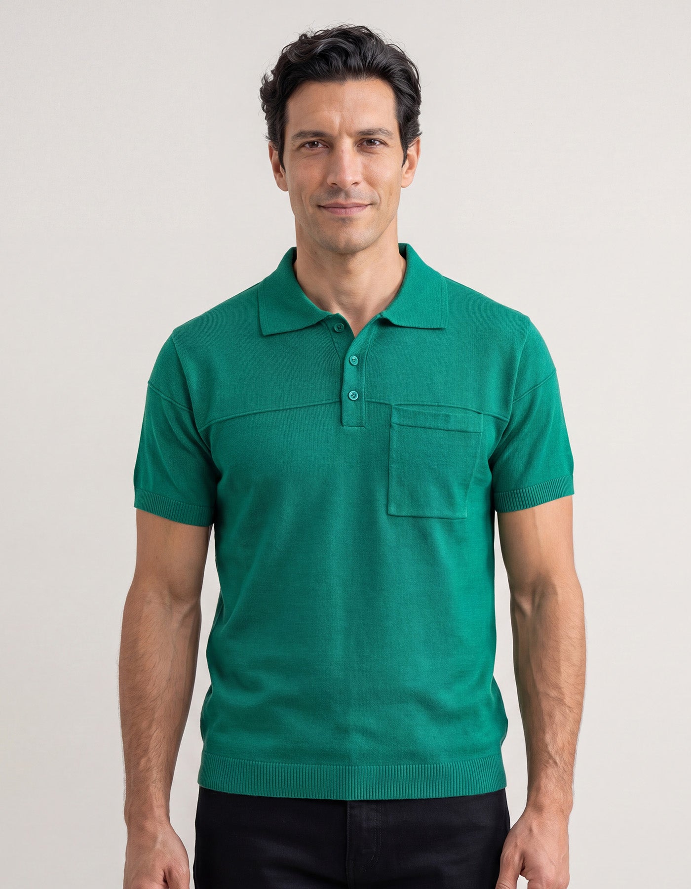 Regualr Fit Teal Knitted Polo Shirt