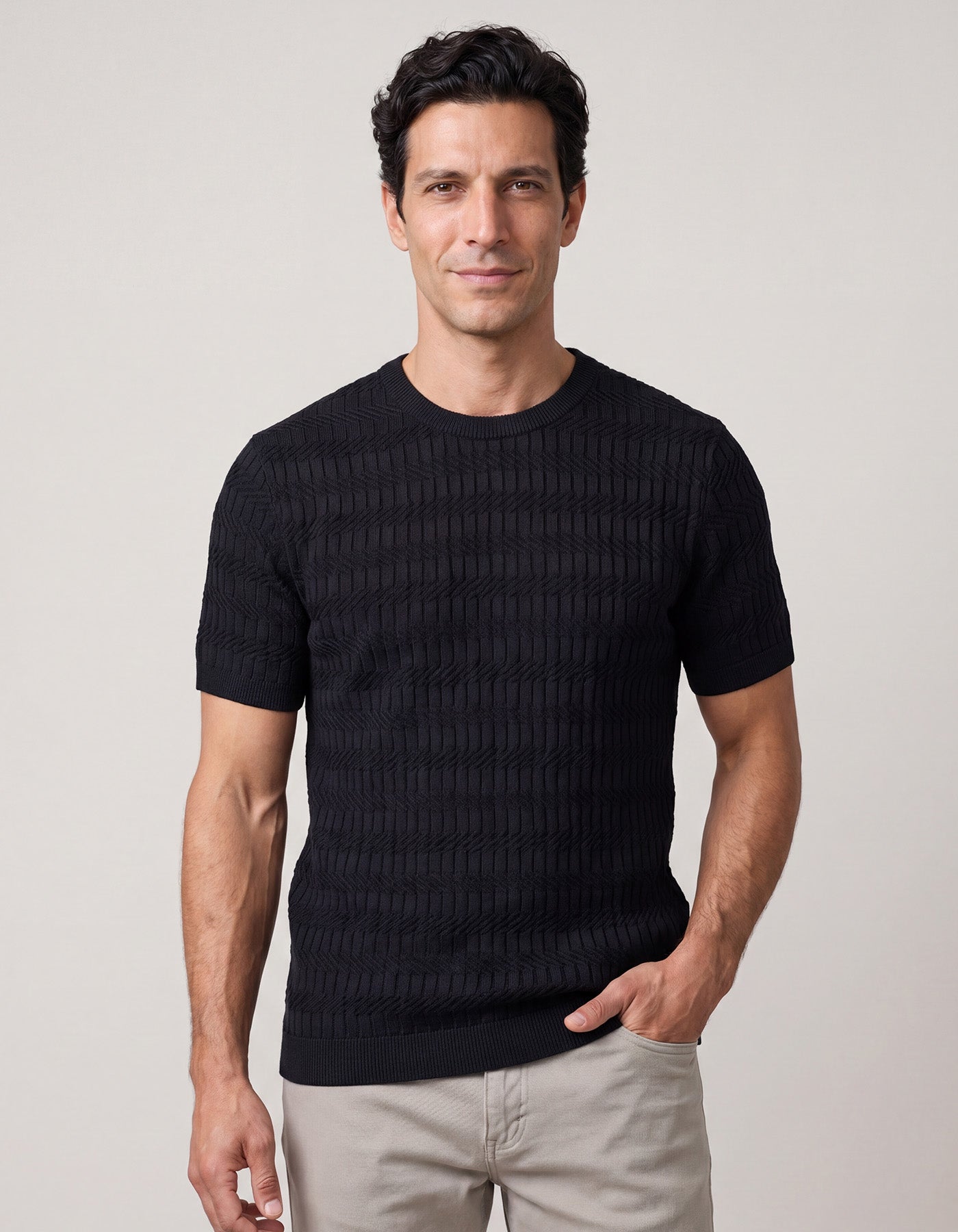 Black Jacquard Knitted Tee