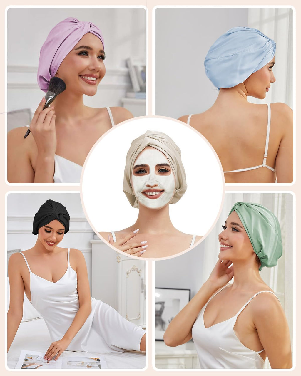 HFRHTGY Adjustable Silk Satin Hair Bonnet for Sleeping — Double-Layer Night Turban, Pink