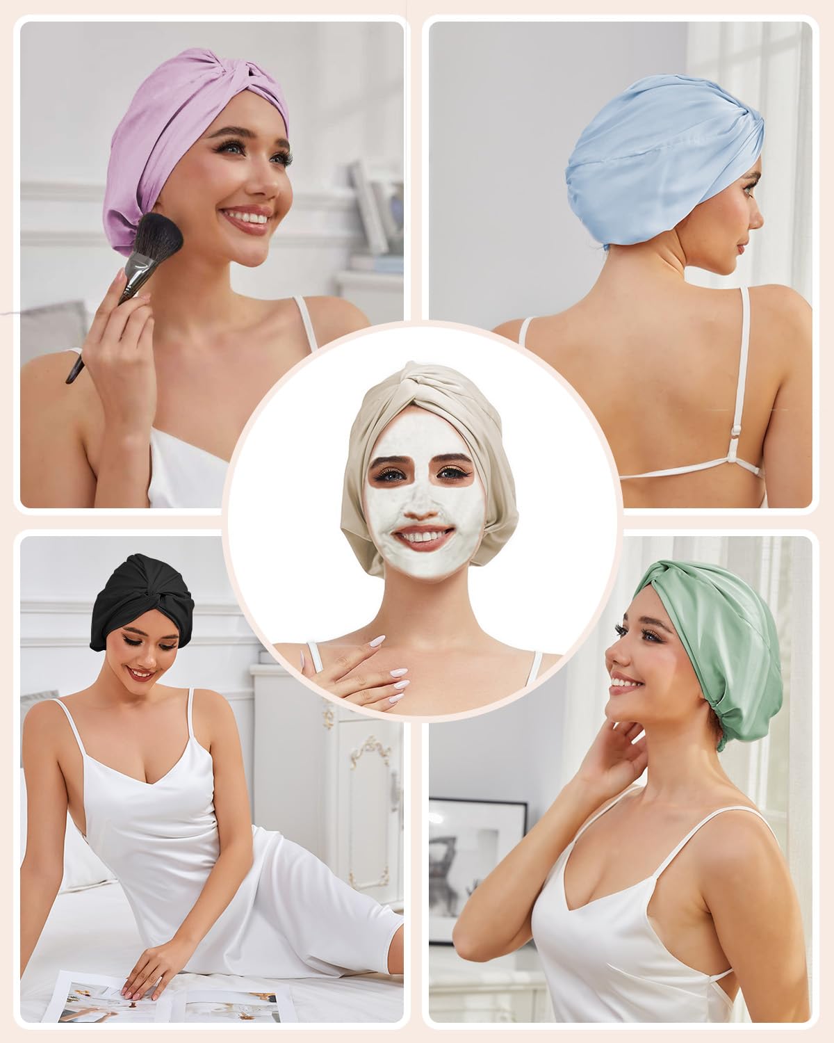 HFRHTGY Adjustable Silk Satin Hair Bonnet for Sleeping — Double-Layer Night Turban, Pink