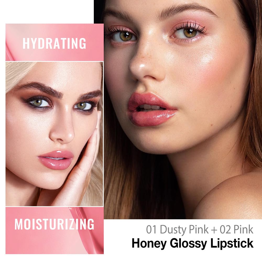 HHLTOH Honey Lipstick Tinted Lip Balm – Nourishing Vegan Shine in Dusty Pink & Pink (2pc)