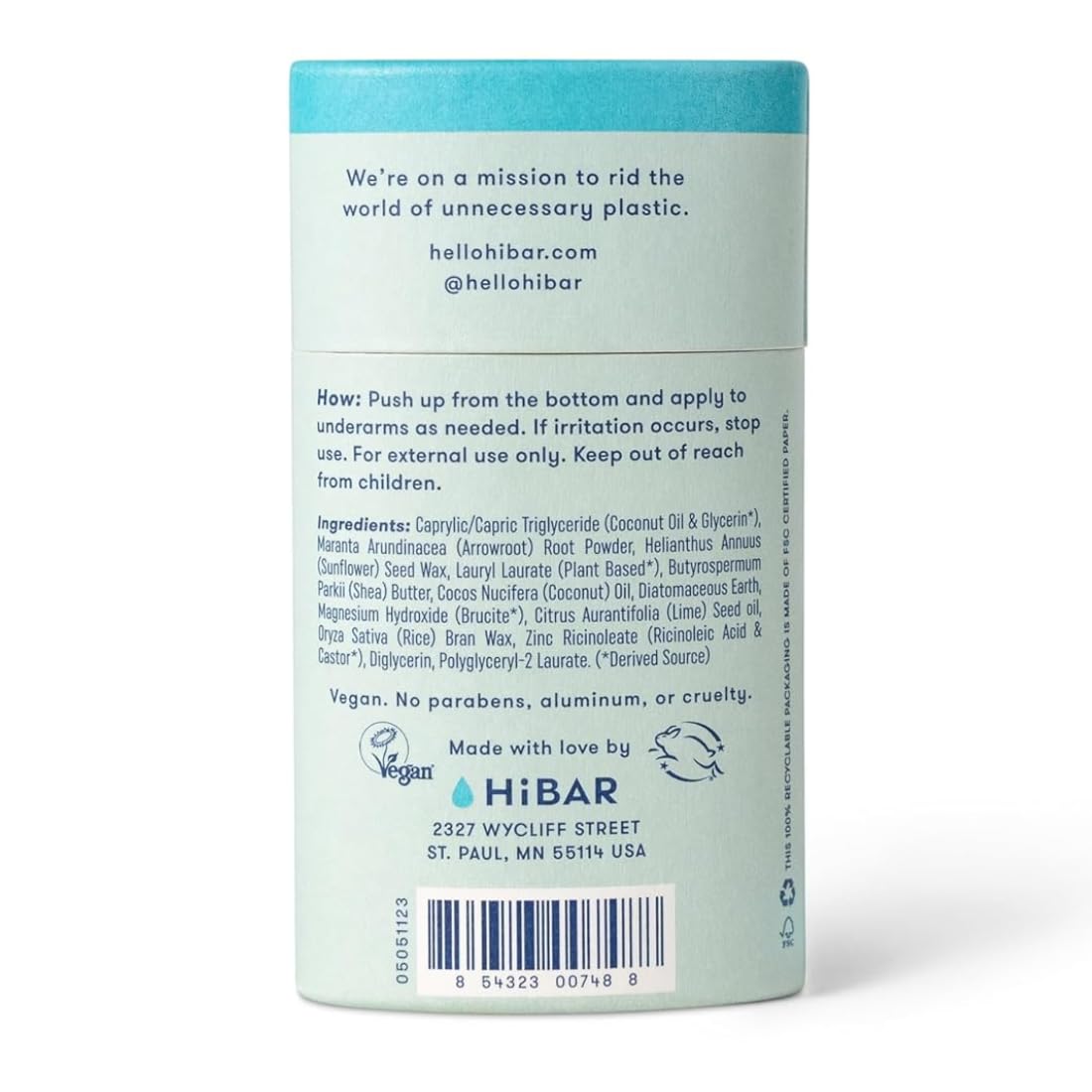 HIBAR HiBAR Sensitive Deodorant with Sea Moss & Aloe — Aluminum-Free, Baking Soda-Free, Gentle on Sensitive Skin
