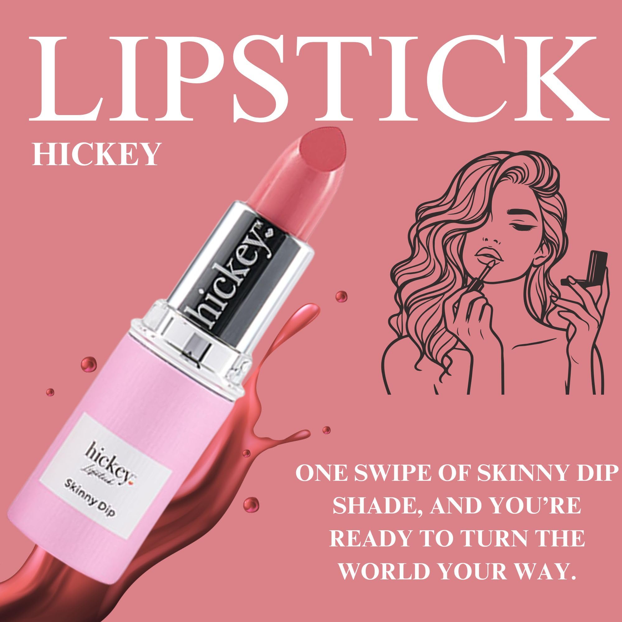 Hickey Lipstick Beach Babe & Skinny Dip: Organic Long-Lasting Refills (Pink & Coral)