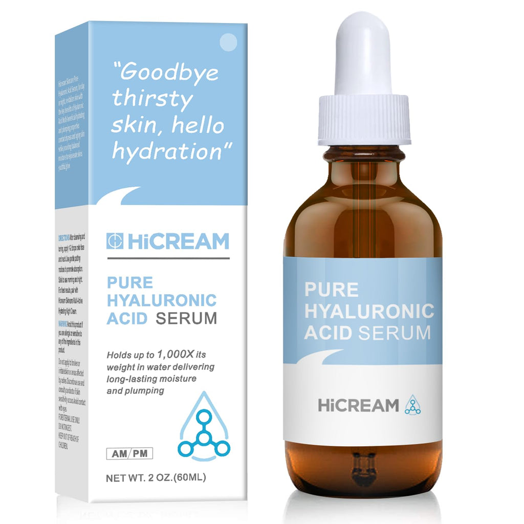 Hicream Hyaluronic Acid Serum for Face — Brightening, Hydration & Even Tone (2 Oz)