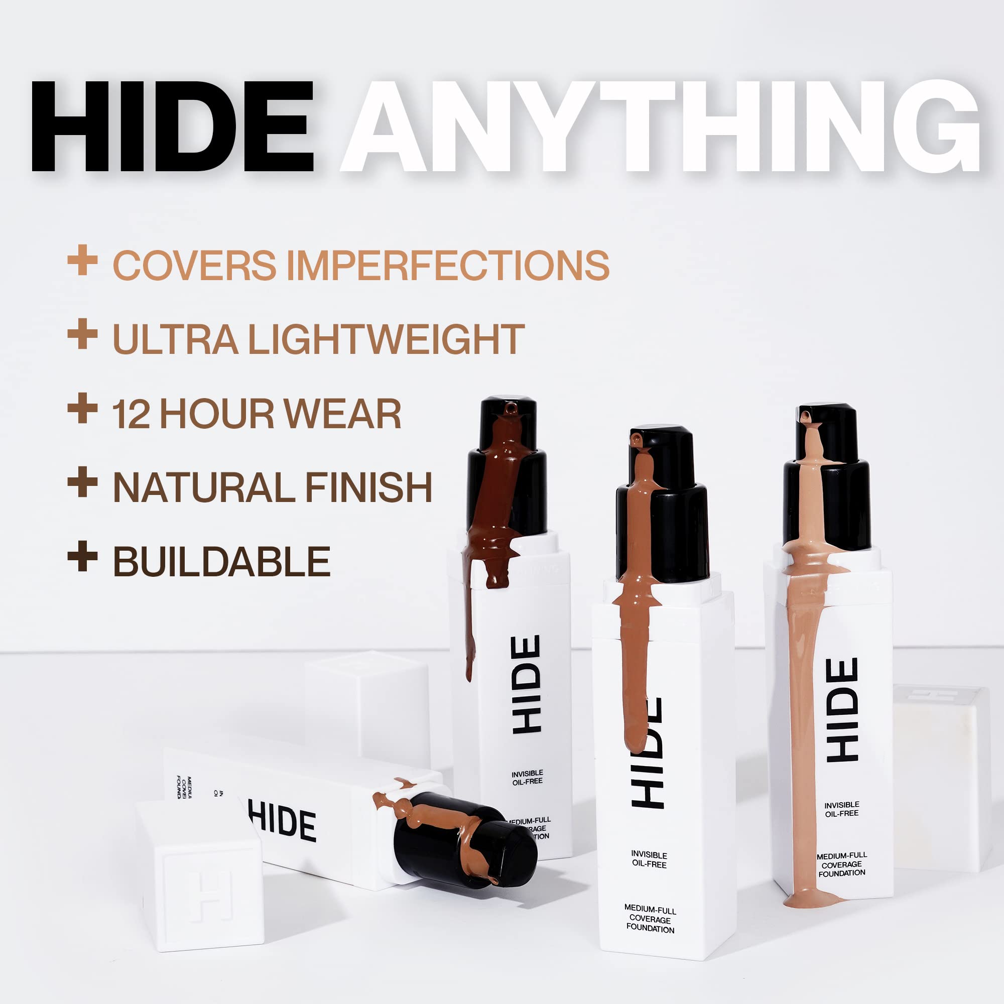HIDE PREMIUM Liquid Foundation – Walnut | All Skin Types, Buildable Coverage, 12+ Hour Wear