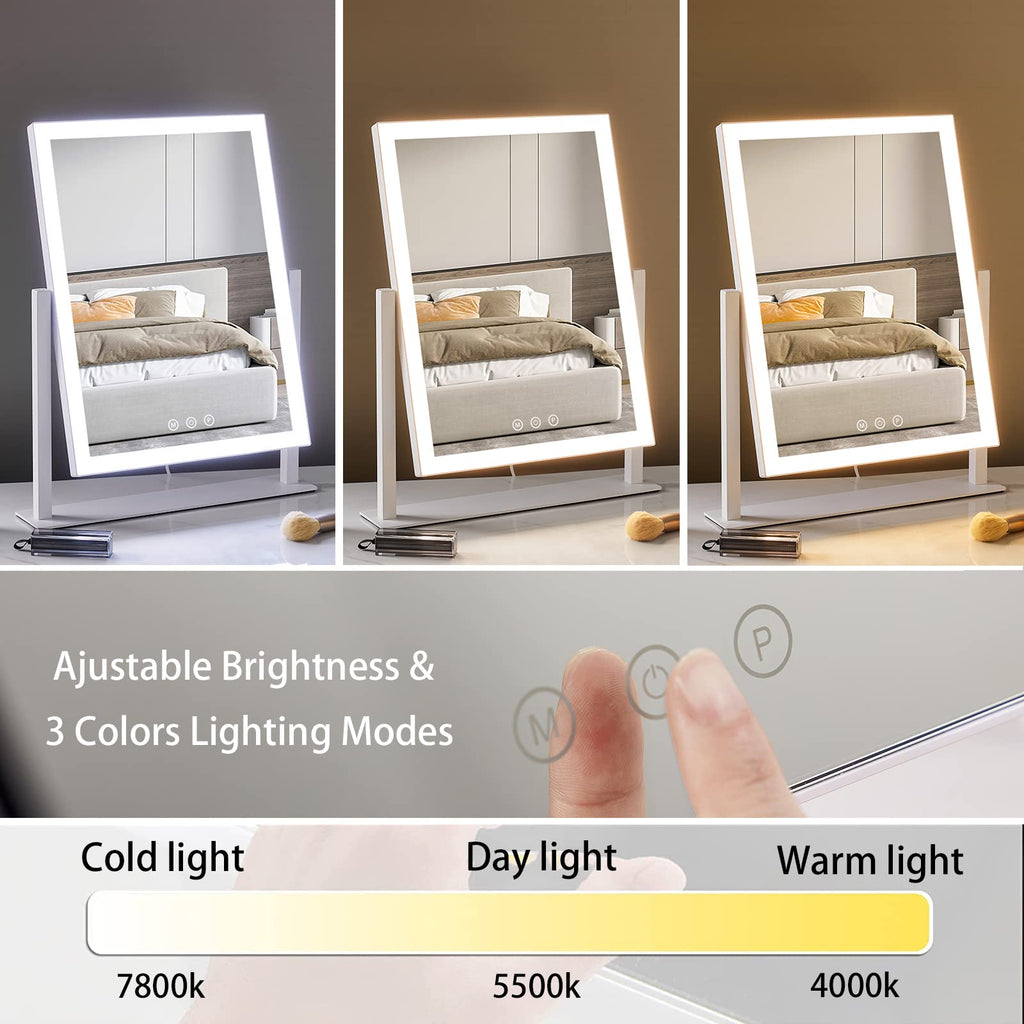 HIEEY Lighted Makeup Mirror with 3 Color Modes, 360° Rotation, and 20X Magnification