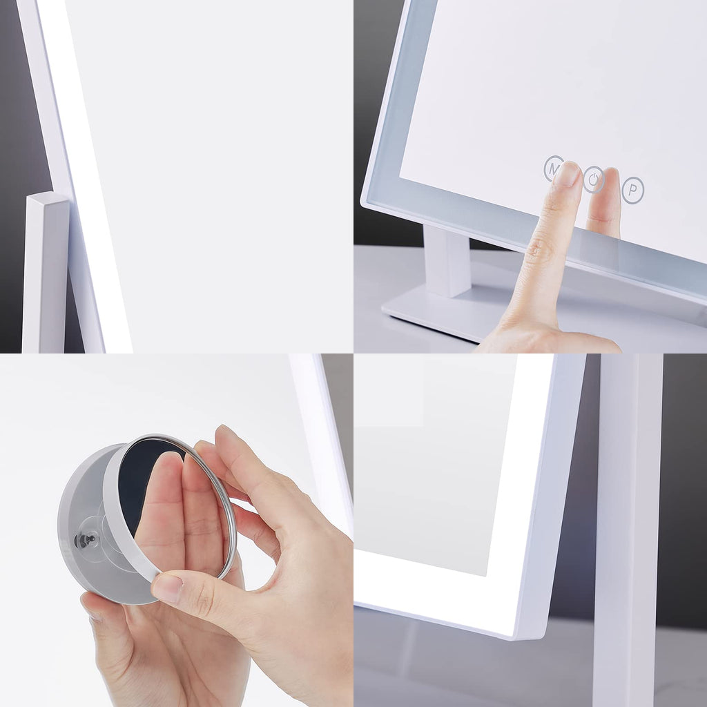 HIEEY Lighted Makeup Mirror with 3 Color Modes, 360° Rotation, and 20X Magnification