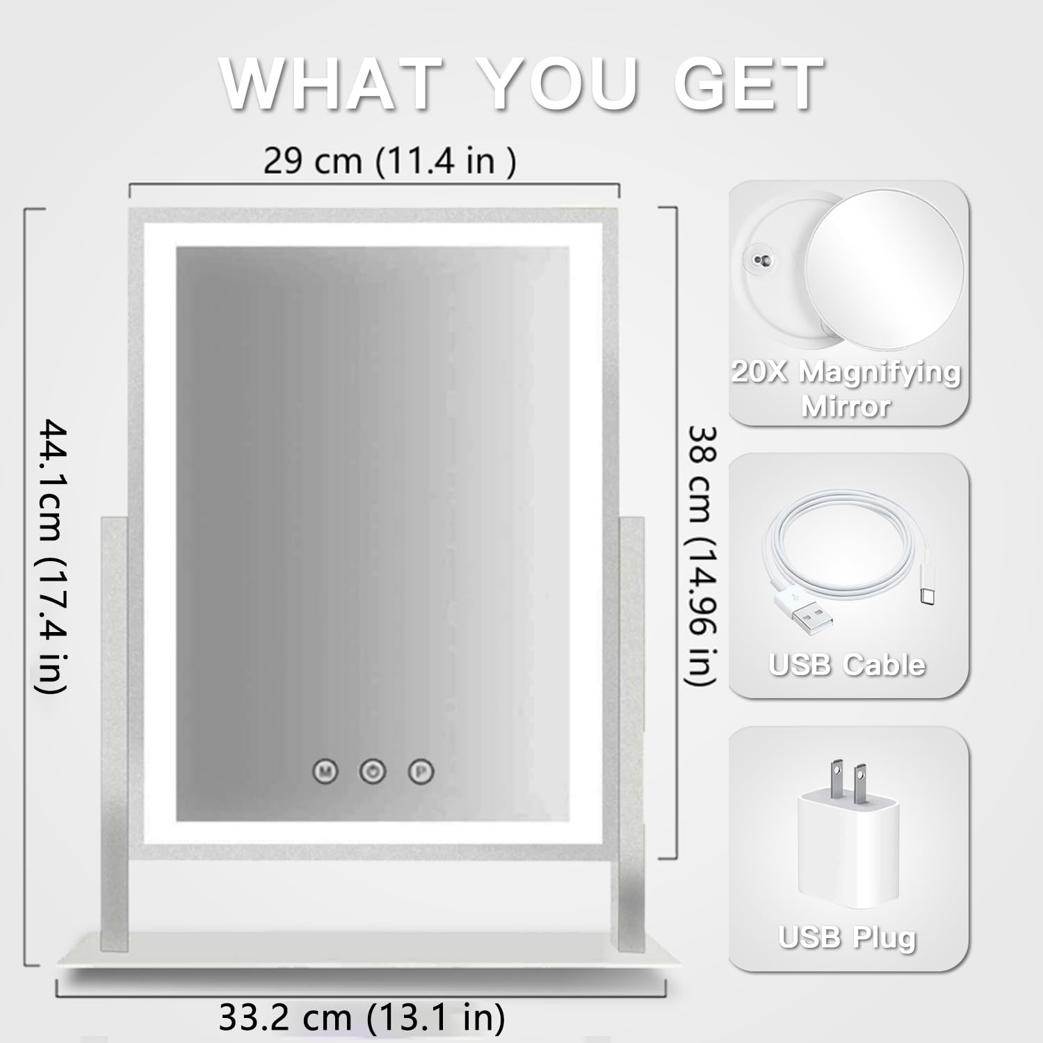 HIEEY Lighted Makeup Mirror with 3 Color Modes, 360° Rotation, and 20X Magnification