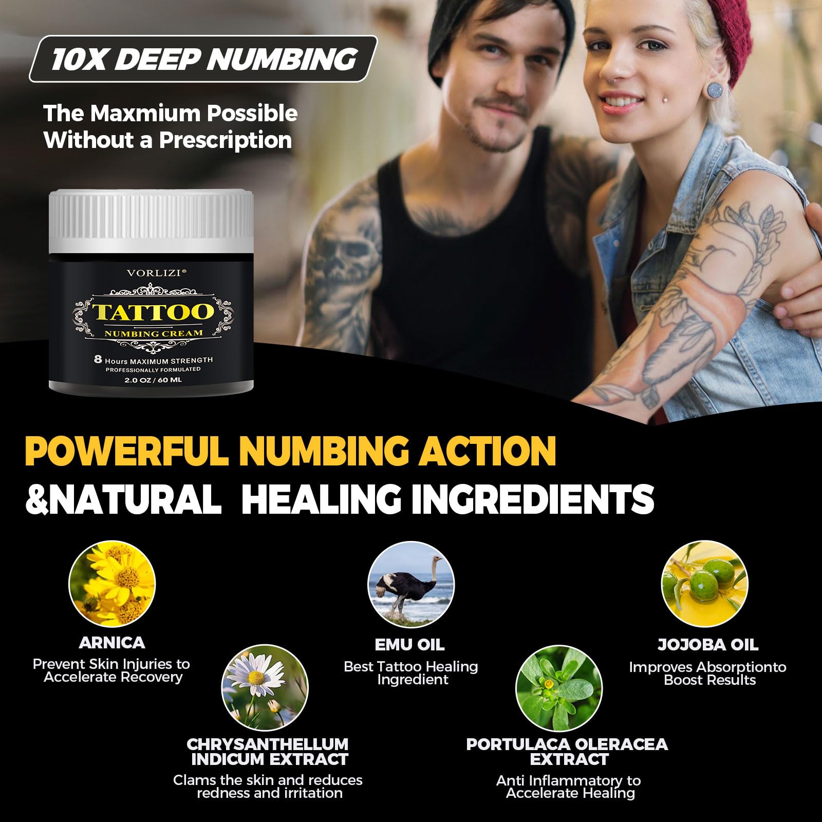 HIEKERS Painless Tattoo Numbing Cream - Extra Strength, 60g (2.0oz)