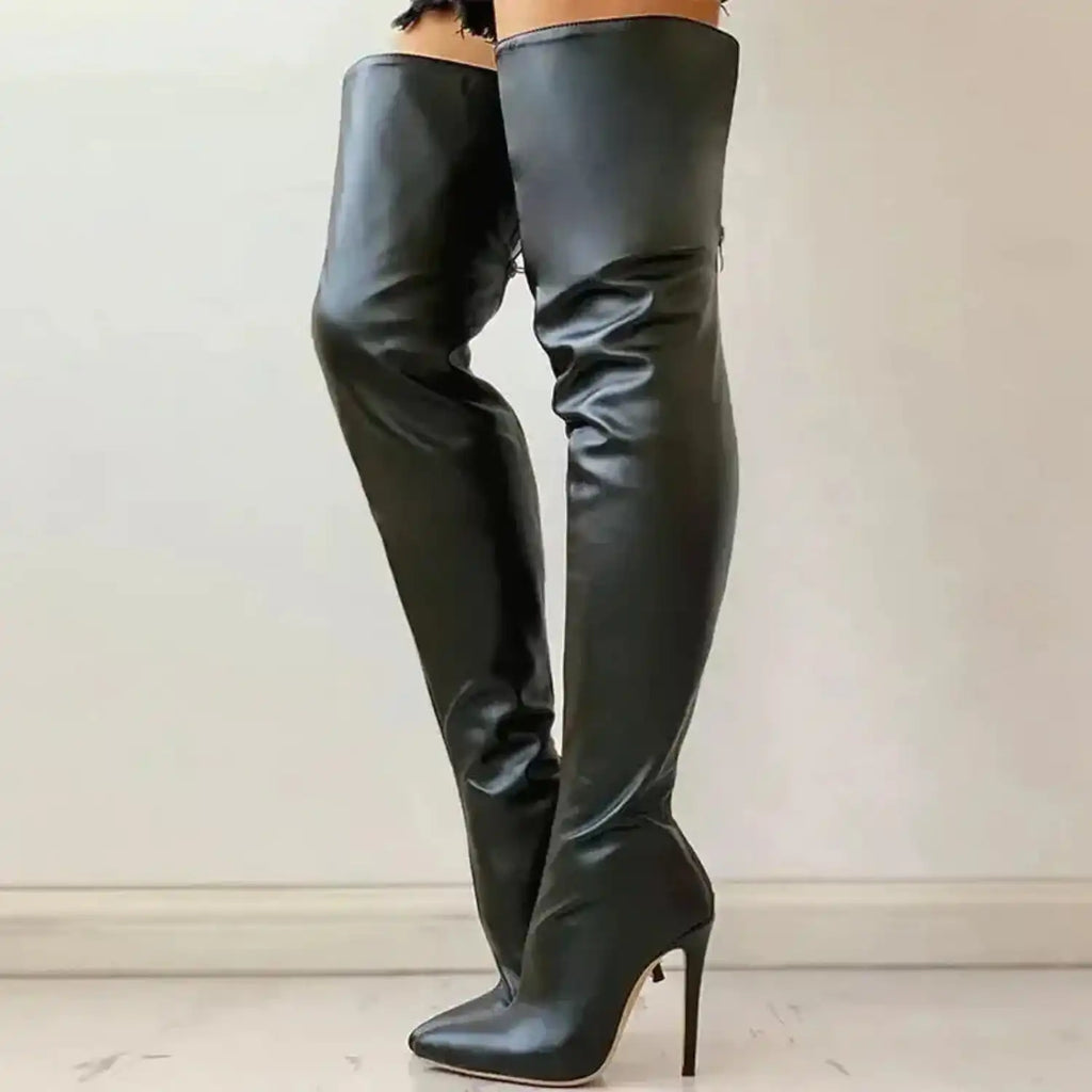 High Heels Red Over The Knee Boots With Back Zip