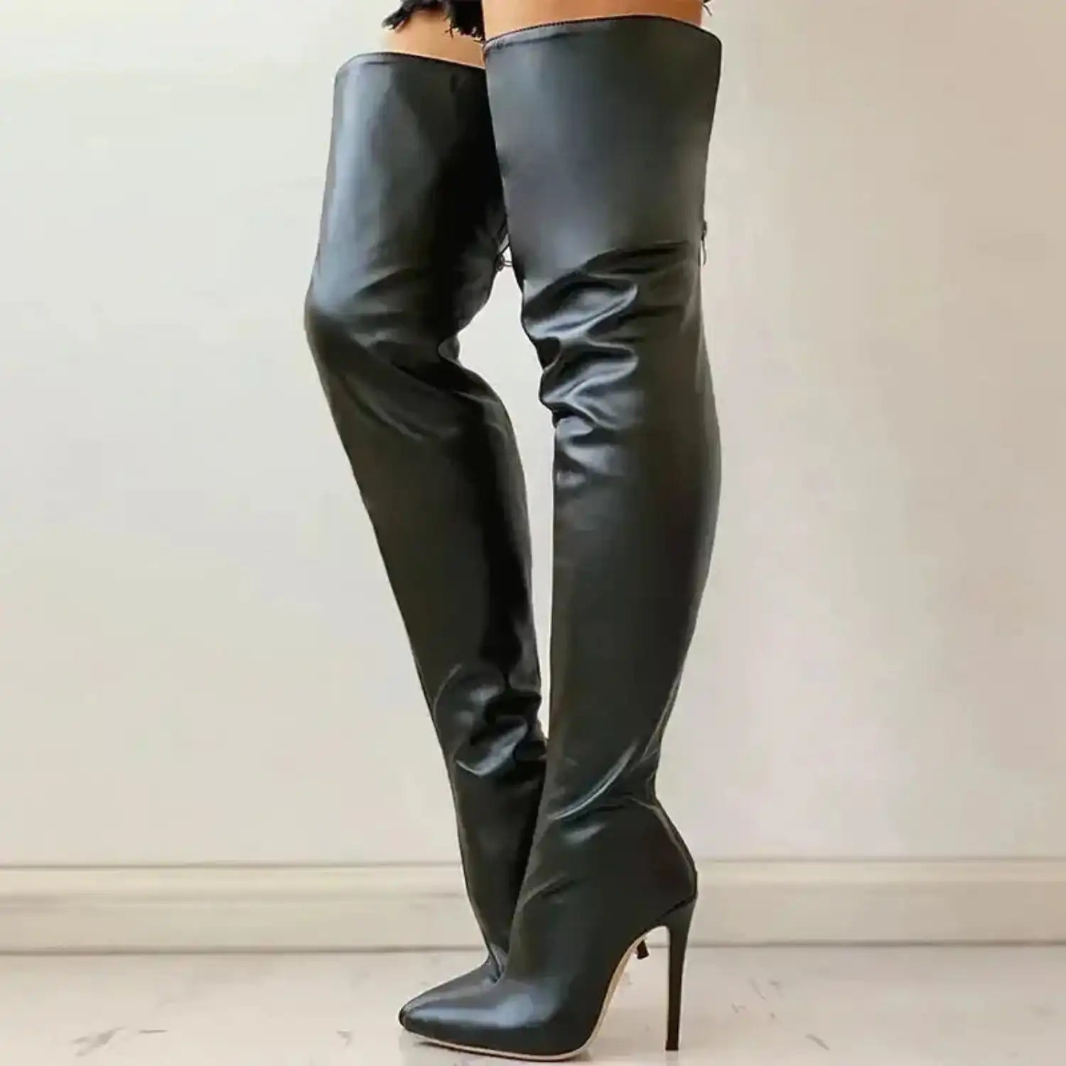 High Heels Red Over The Knee Boots With Back Zip