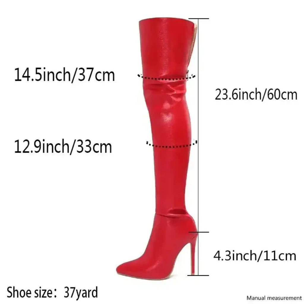 High Heels Red Over The Knee Boots With Back Zip