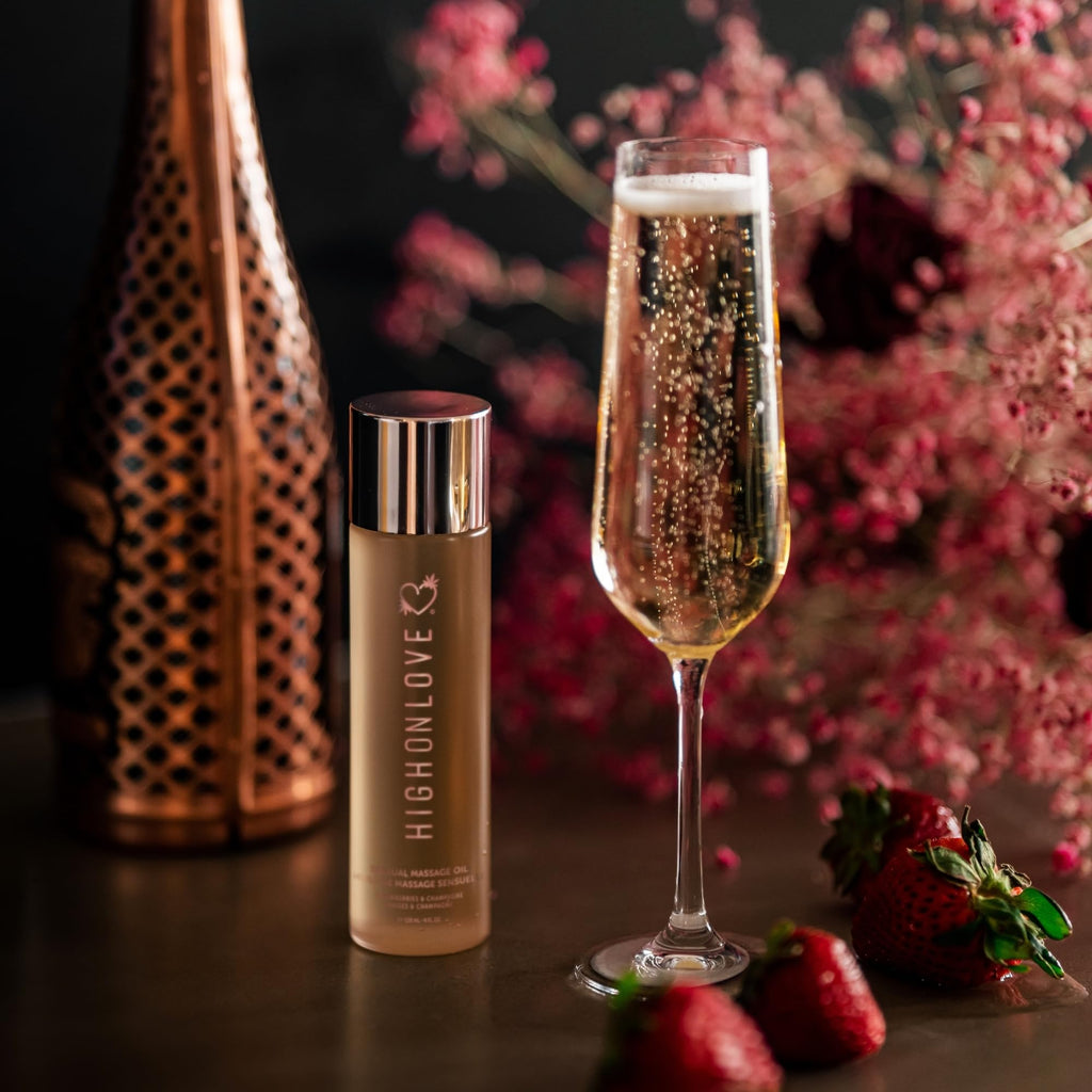 HIGHONLOVE Natural Body Oil – Hemp Seed, Grape Seed & Vitamin E | Strawberries & Champagne (120 ml)