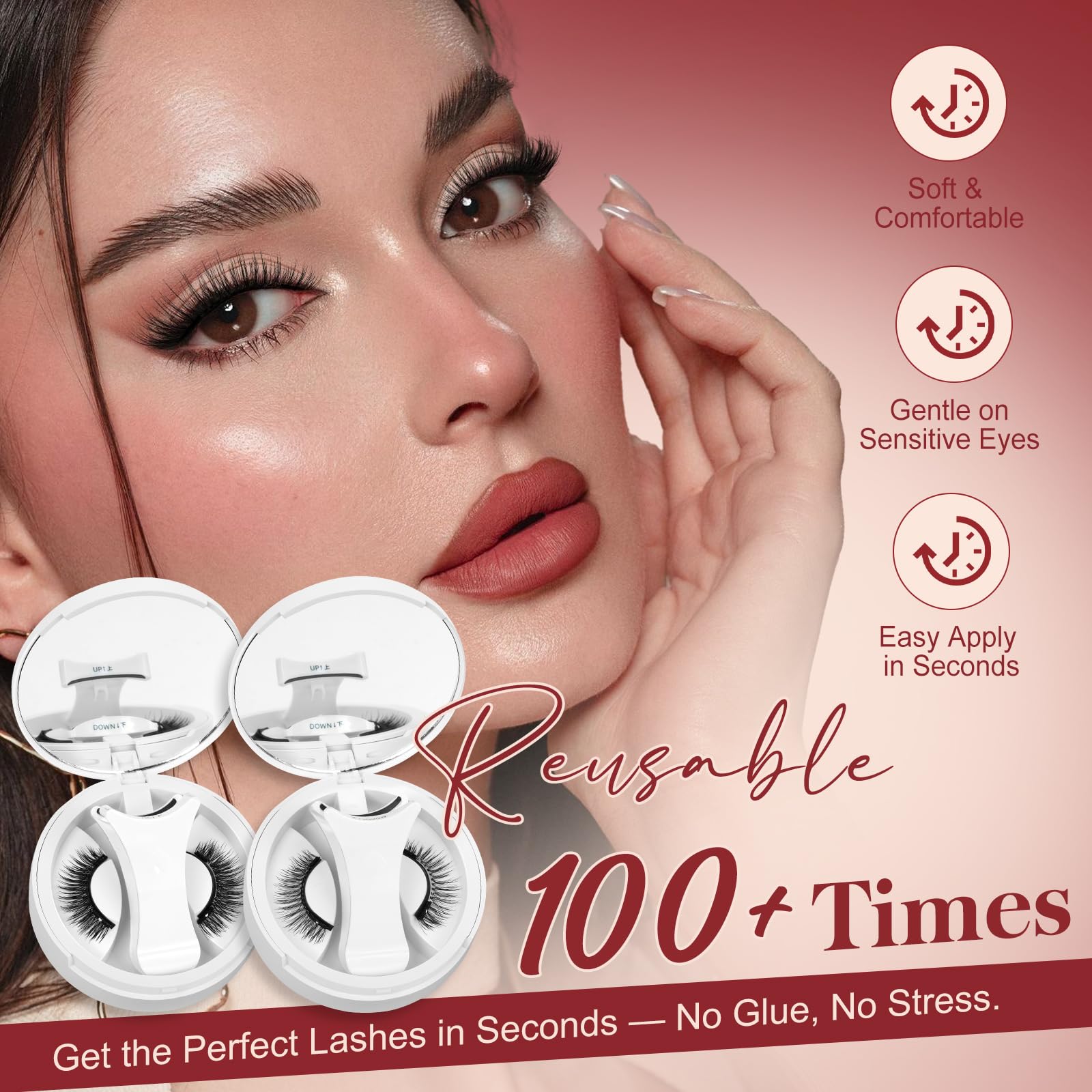 Higu Clace Magnetic Eyelashes with Applicator – 2 Pairs No Glue Needed, Reusable