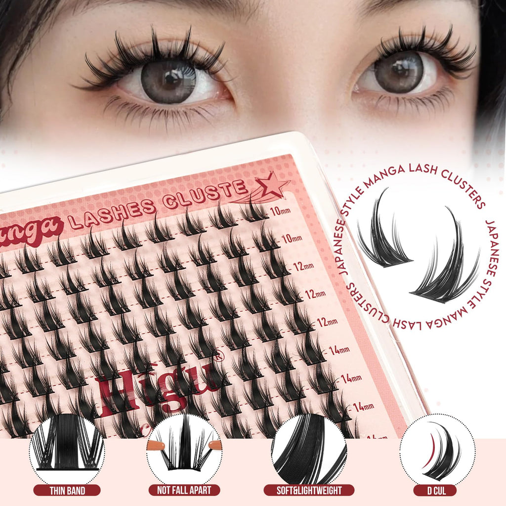 Higu clace Manga-Lash-Clusters Kit 120Pcs 10-16mm with Spikes – Anime Style DIY Eyelash Extensions with Bond, Seal & Tweezers