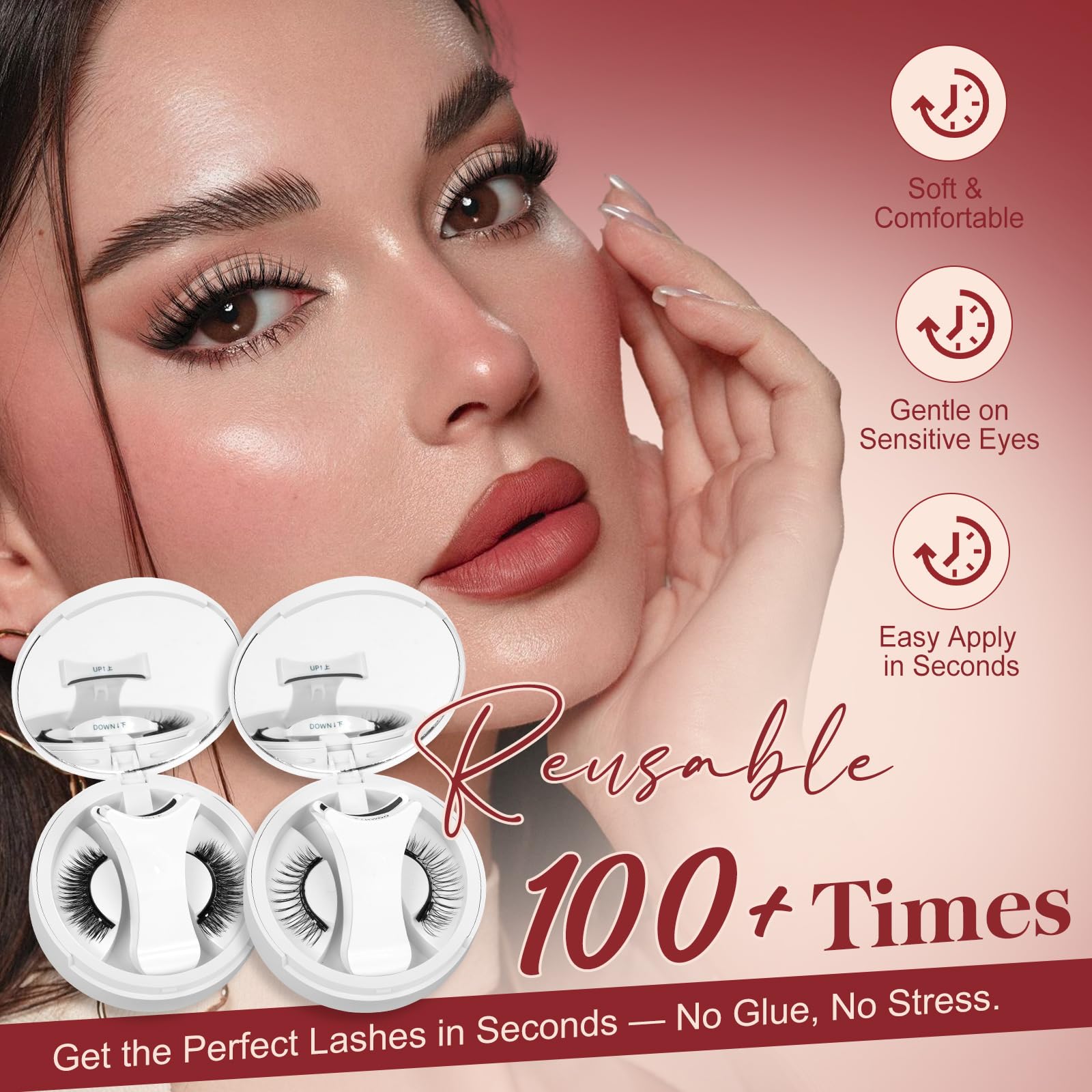 Higu Clace Magnetic Eyelashes with Applicator – 2 Pairs, No Glue Needed, Reusable Magnetic Lashes NZH-A+G
