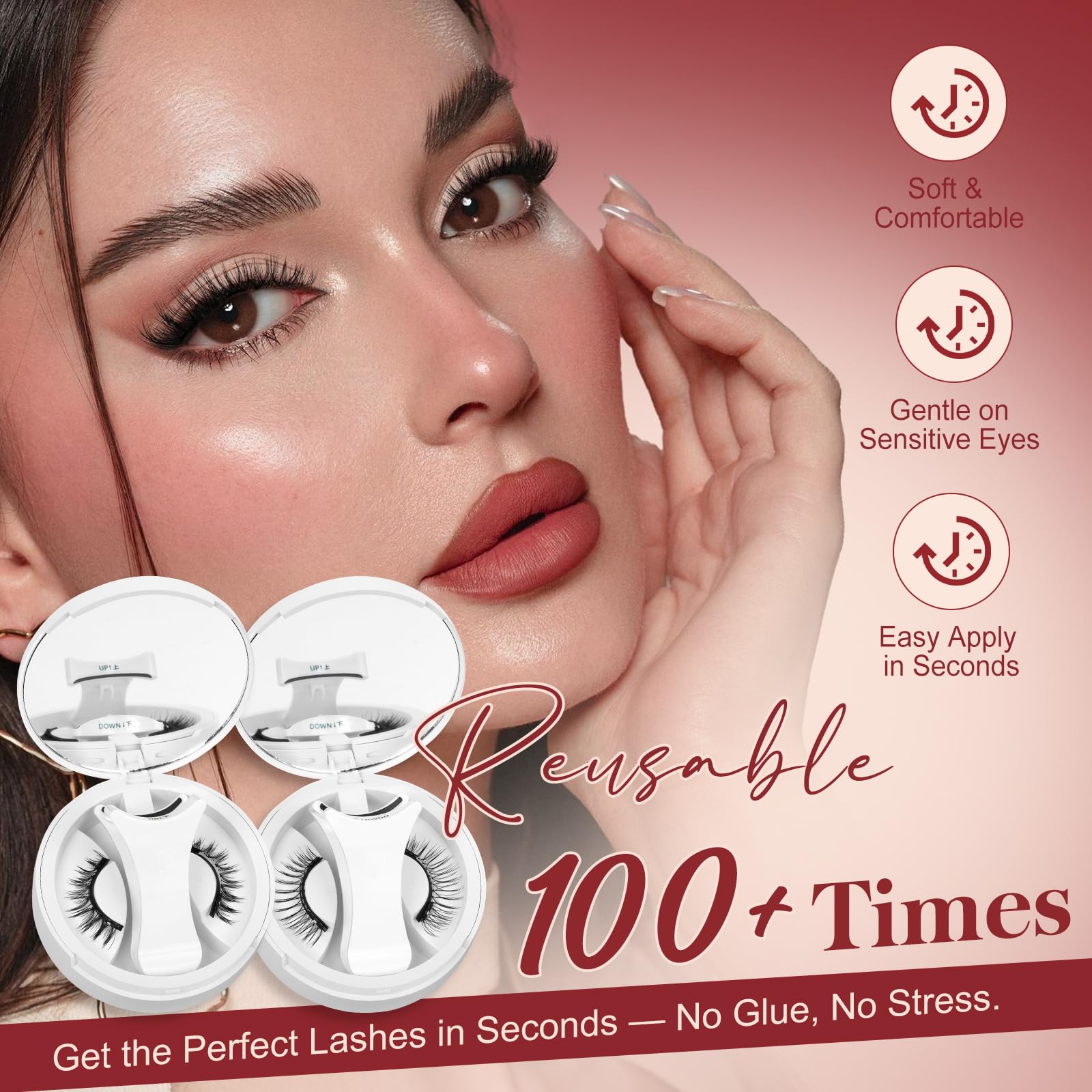 Higu Clace Magnetic Eyelashes with Applicator — 2 Pairs, No Glue, Reusable Magnetic Lashes, Natural Look