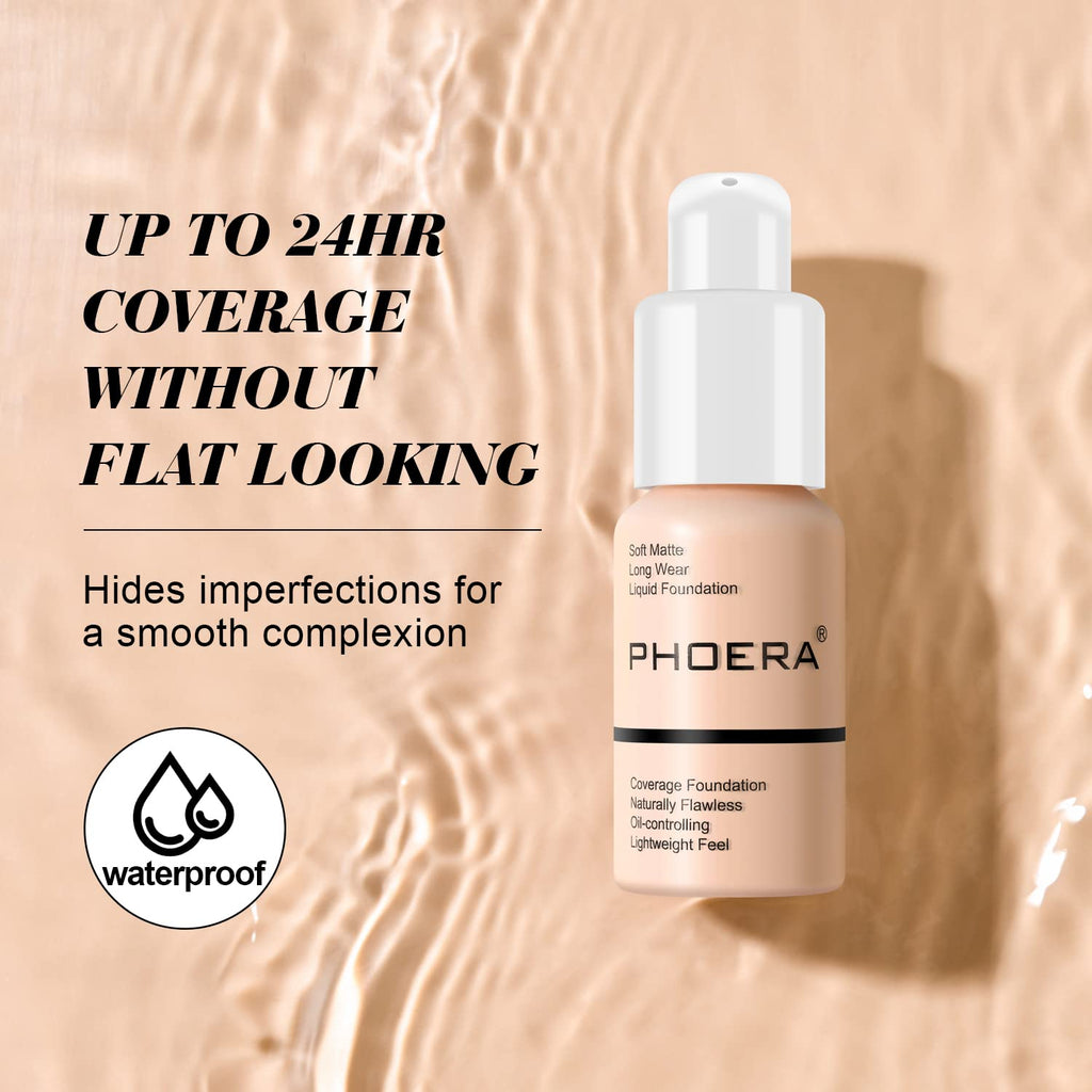 Hilareco BestLand PHOERA Foundation 2Pack – Full Coverage Liquid Foundation, Oil-Free, Long-Lasting, Shades 104 Buff Beige & 105 Sand