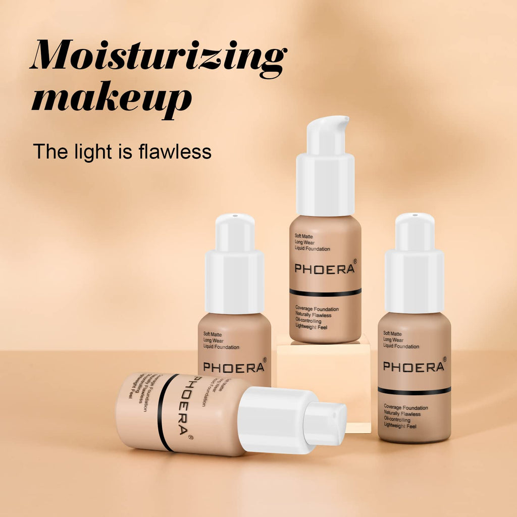 Hilareco BestLand PHOERA Foundation 2Pack – Full Coverage Liquid Foundation, Oil-Free, Long-Lasting, Shades 104 Buff Beige & 105 Sand