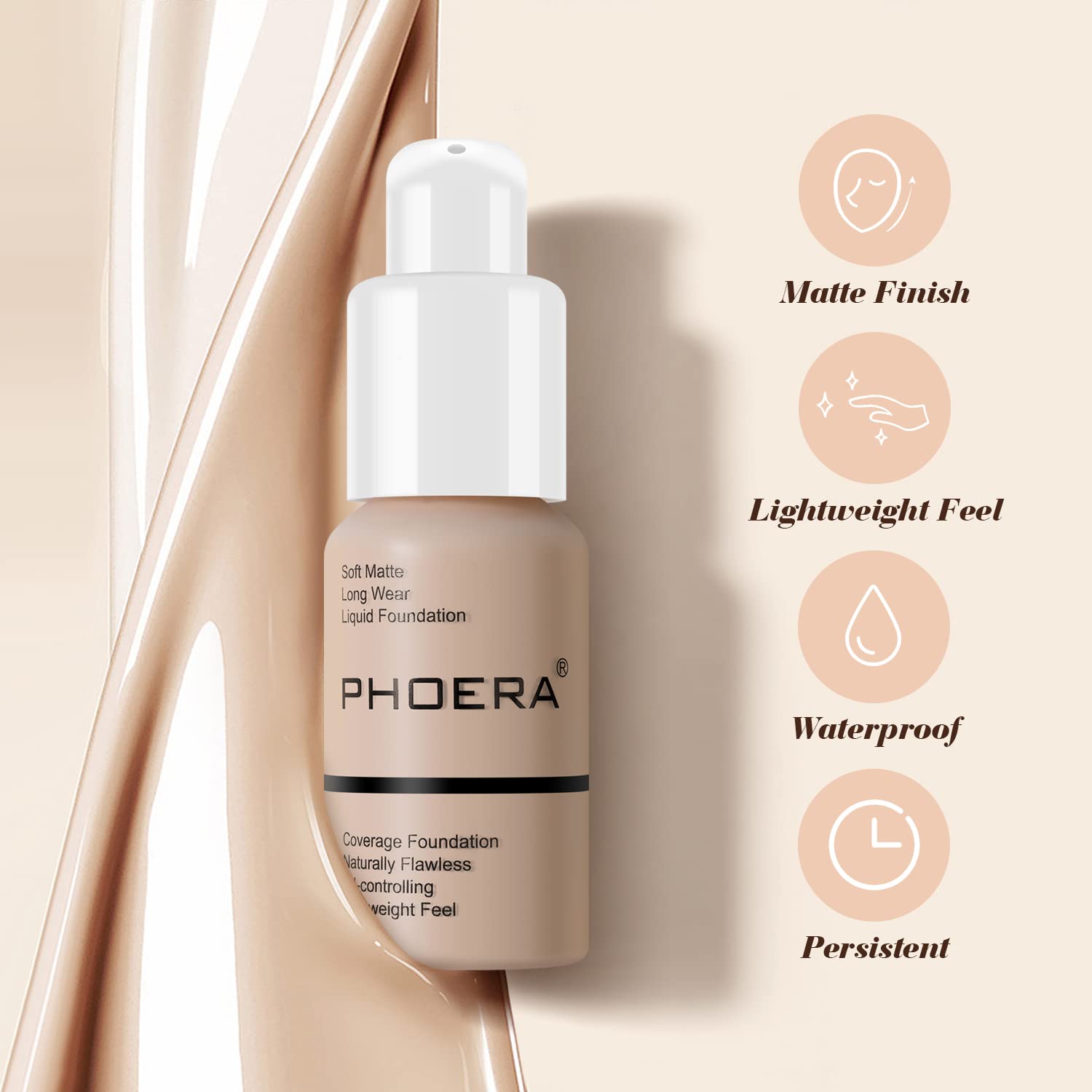 Hilareco BestLand PHOERA Foundation 2Pack – Full Coverage Liquid Foundation, Oil-Free, Long-Lasting, Shades 104 Buff Beige & 105 Sand