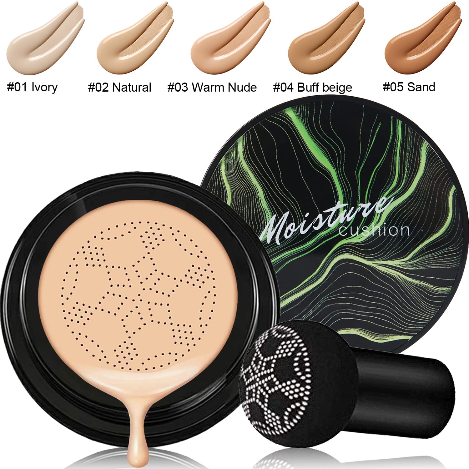 Hilareco Air Cushion CC Cream – PHOERA CC+ Cream SPF25, Hydrating Serum, Primer & Kabuki Brush Set