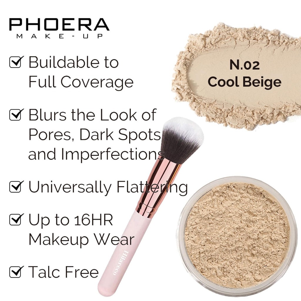 Hilareco Mushroom Head Air Cushion CC Cream #03 Warm Nude + Phoera Powder Set with Sponge & Flat Top Kabuki Brush