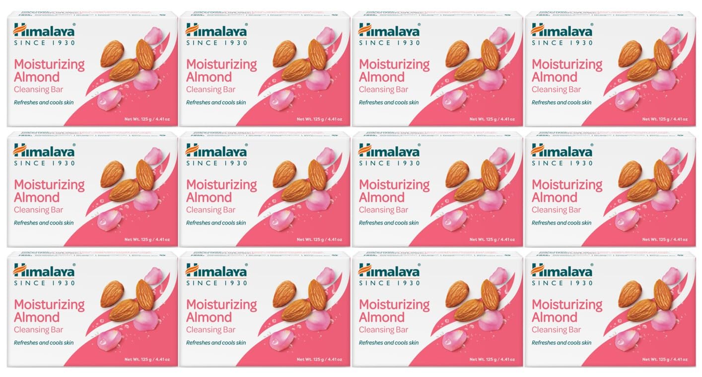 Himalaya Moisturizing Almond Cleansing Bar (4.41 oz) – Face & Body Soap, 12 Pack