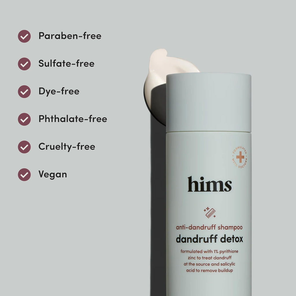 hims & hers Dandruff Detox Shampoo with Pyrithione Zinc, Argan & Avocado Oils – Sulfate-Free, Evergreen Mint Scent – 6.4 fl oz (2-Pack)