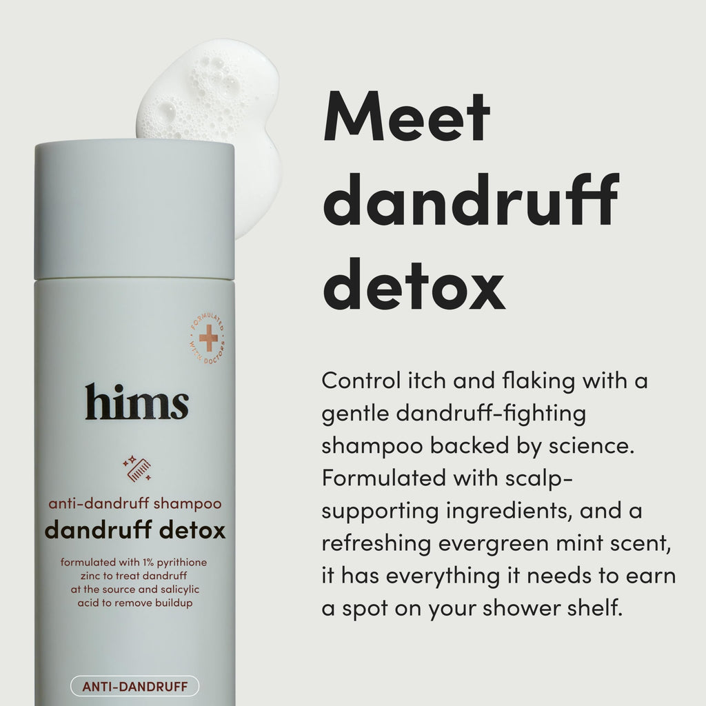 hims & hers Dandruff Detox Shampoo with Pyrithione Zinc, Argan & Avocado Oils – Sulfate-Free, Evergreen Mint Scent – 6.4 fl oz (2-Pack)