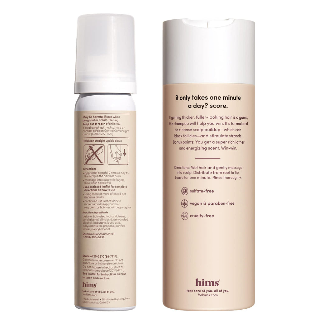 Hims & Hers Thick Fix Shampoo + 5% Minoxidil Foam Set for Men – Fuller-Looking, Moisturizing, Color Safe