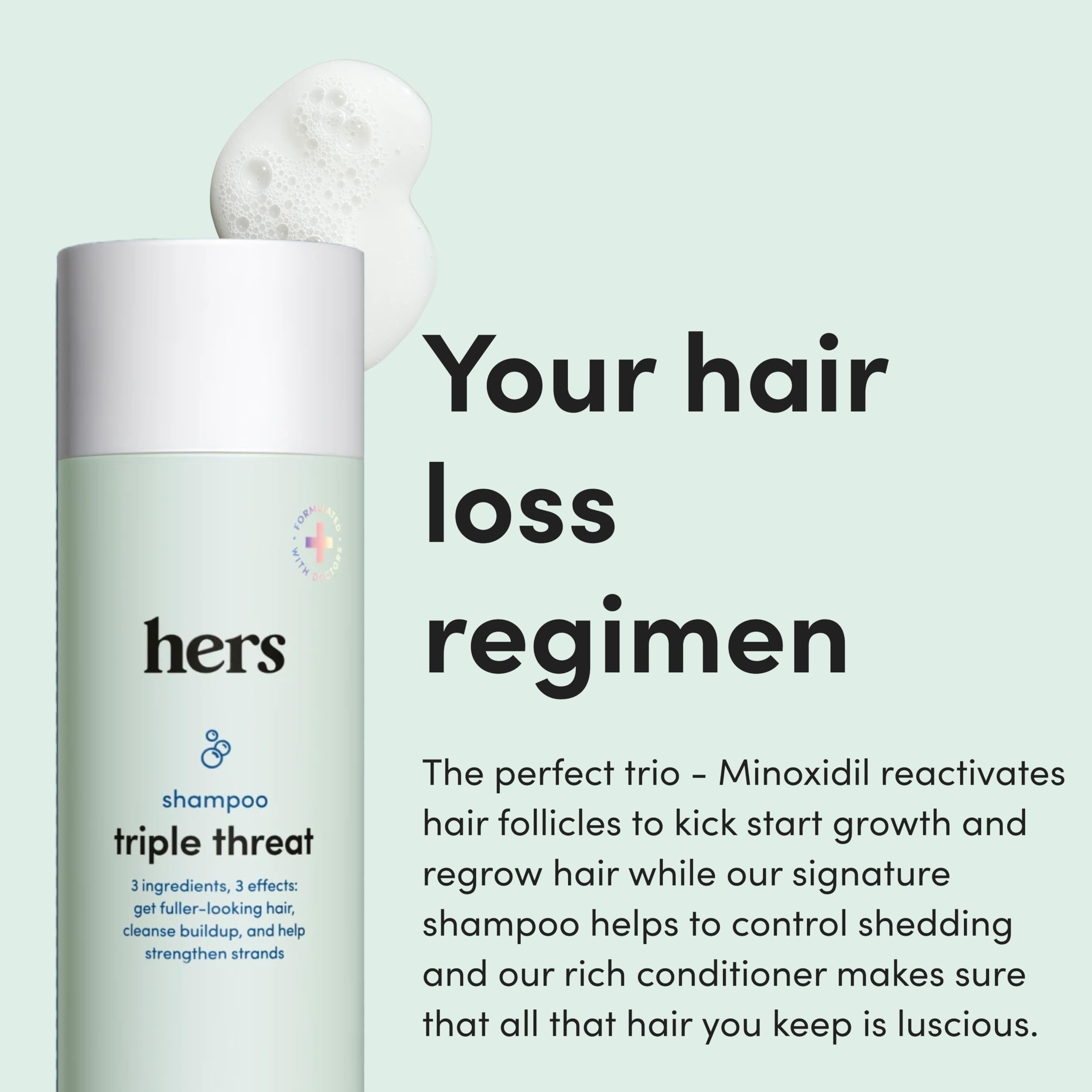 Hims & Hers Triple Threat Shampoo, Conditioner & 2% Minoxidil Set – Color-Safe, Paraben-Free