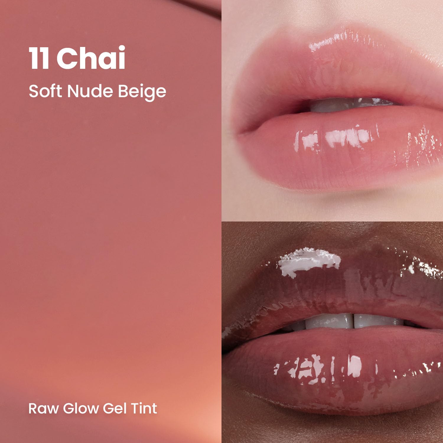 HINCE Raw Glow Lip Tint - StainGlazed Gloss, Hydrating, Non-Sticky, Vegan 0.13 fl oz (CHAI, 11)