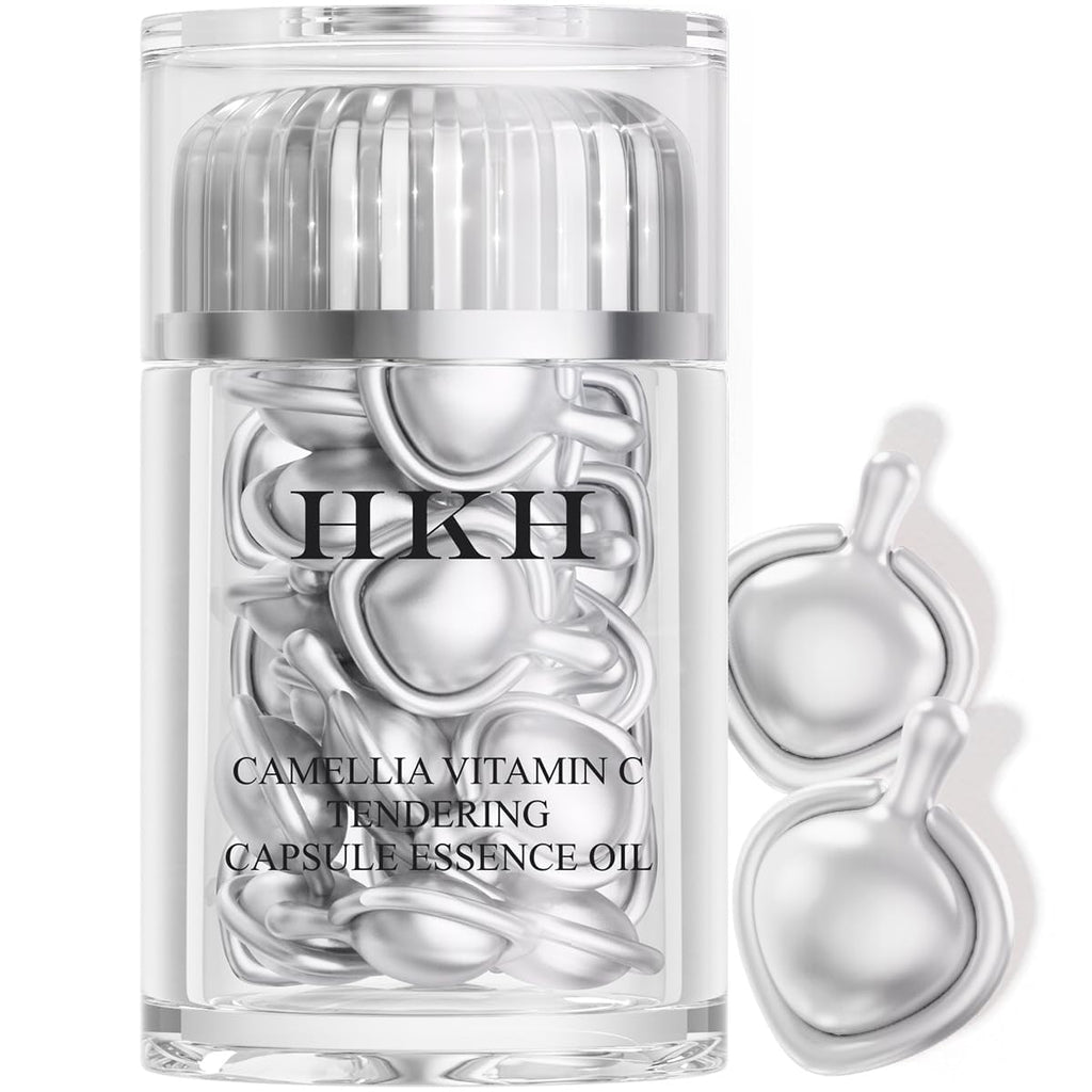 HKH Triple Vitamin C Serum Capsules for Face – Dark Spots, Camellia Niacinamide VE Anti-Aging Serum for Women, 28 Capsules