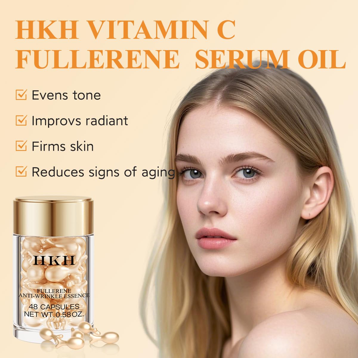 HKH Vitamin C Serum Capsules Set – 96 Morning Capsules | Hydrating Anti-Aging Face Serum