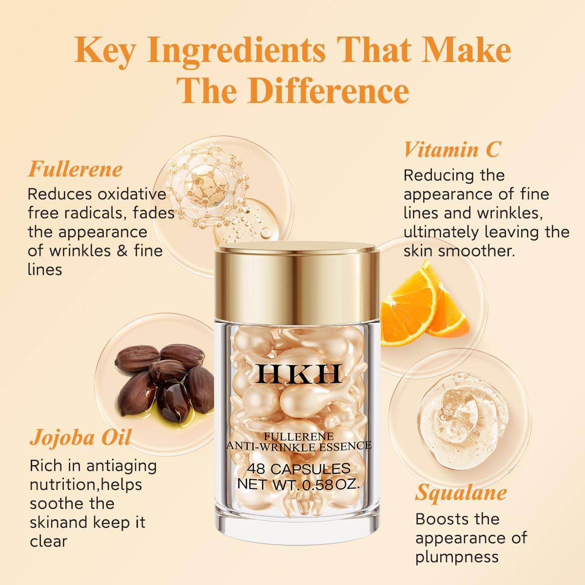 HKH Vitamin C Serum Oil with Vitamin E – Travel-Friendly 48 Capsules