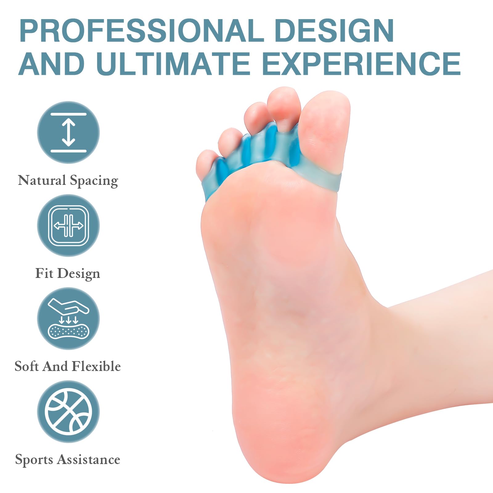 HLOES Toe Spacers 2-Pack – Unisex Toe Separators (Blue)