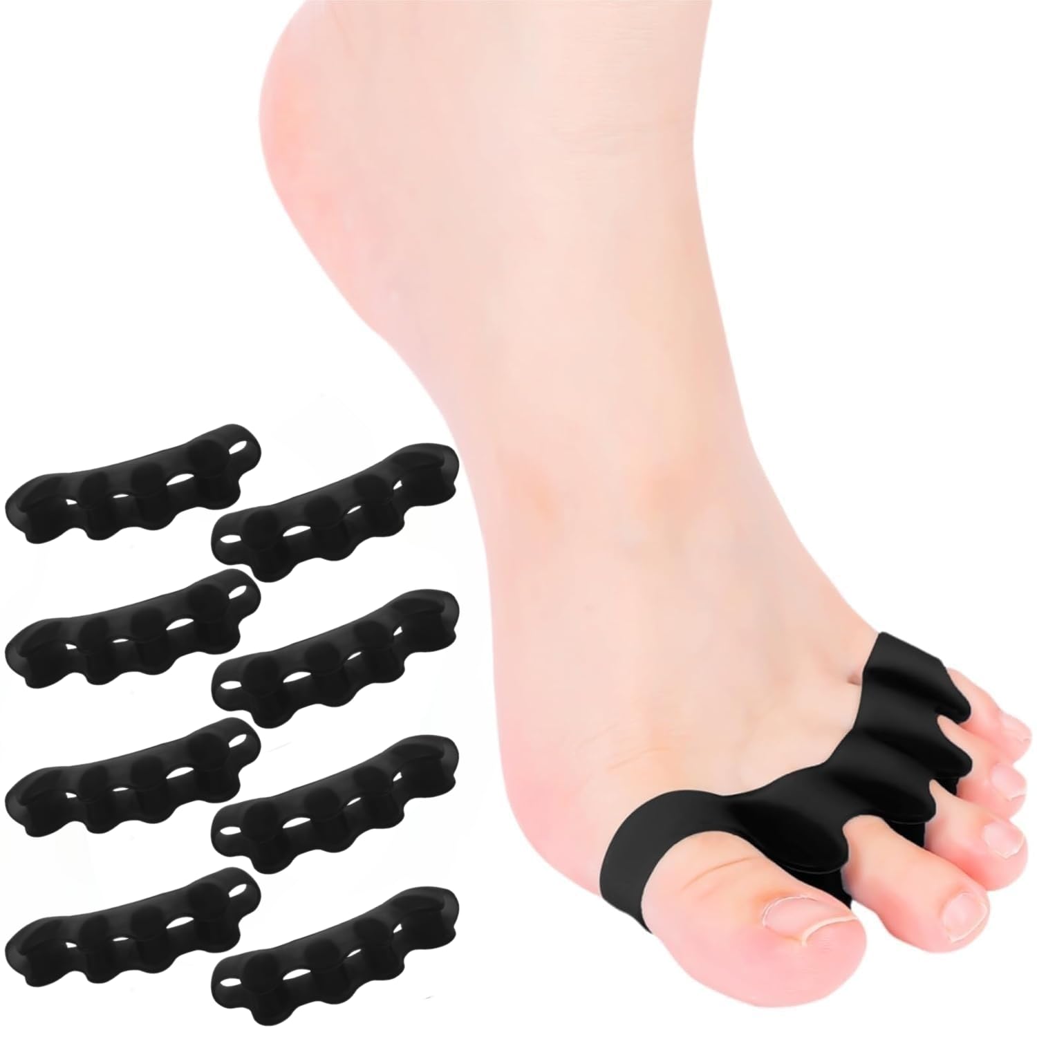HLOES 8PCS Toe Spacers – Comfort, Alignment & Foot Care for Men & Women (Black)