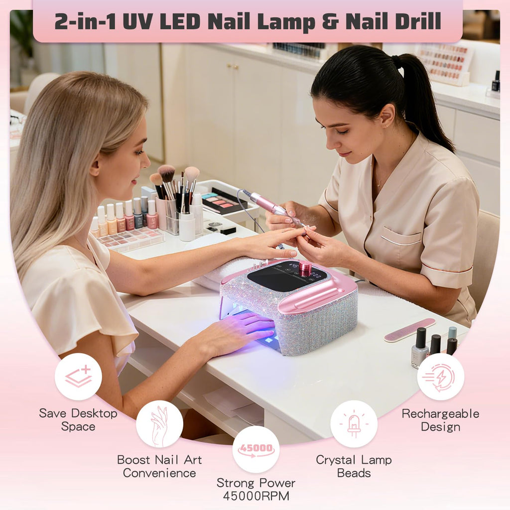 HNHFTT 2-in-1 Rechargeable Cordless Nail Lamp & Drill – 45000 RPM, Auto Sensor