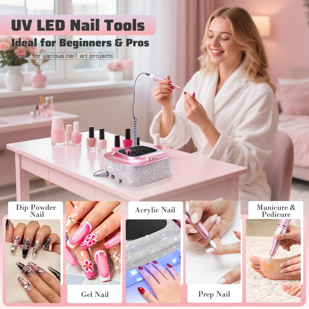 HNHFTT 2-in-1 Rechargeable Cordless Nail Lamp & Drill – 45000 RPM, Auto Sensor