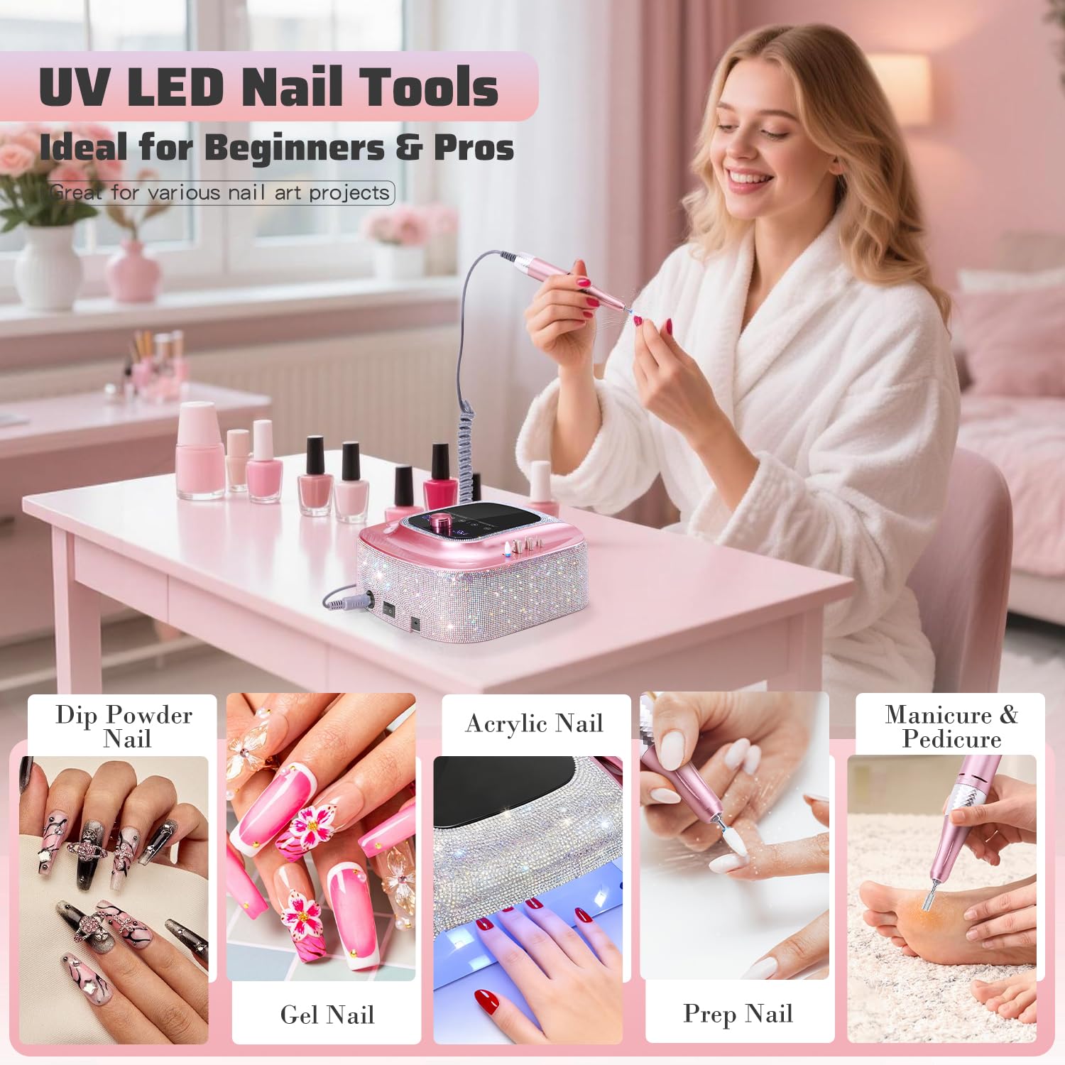 HNHFTT 2-in-1 Rechargeable Cordless Nail Lamp & Drill – 45000 RPM, Auto Sensor