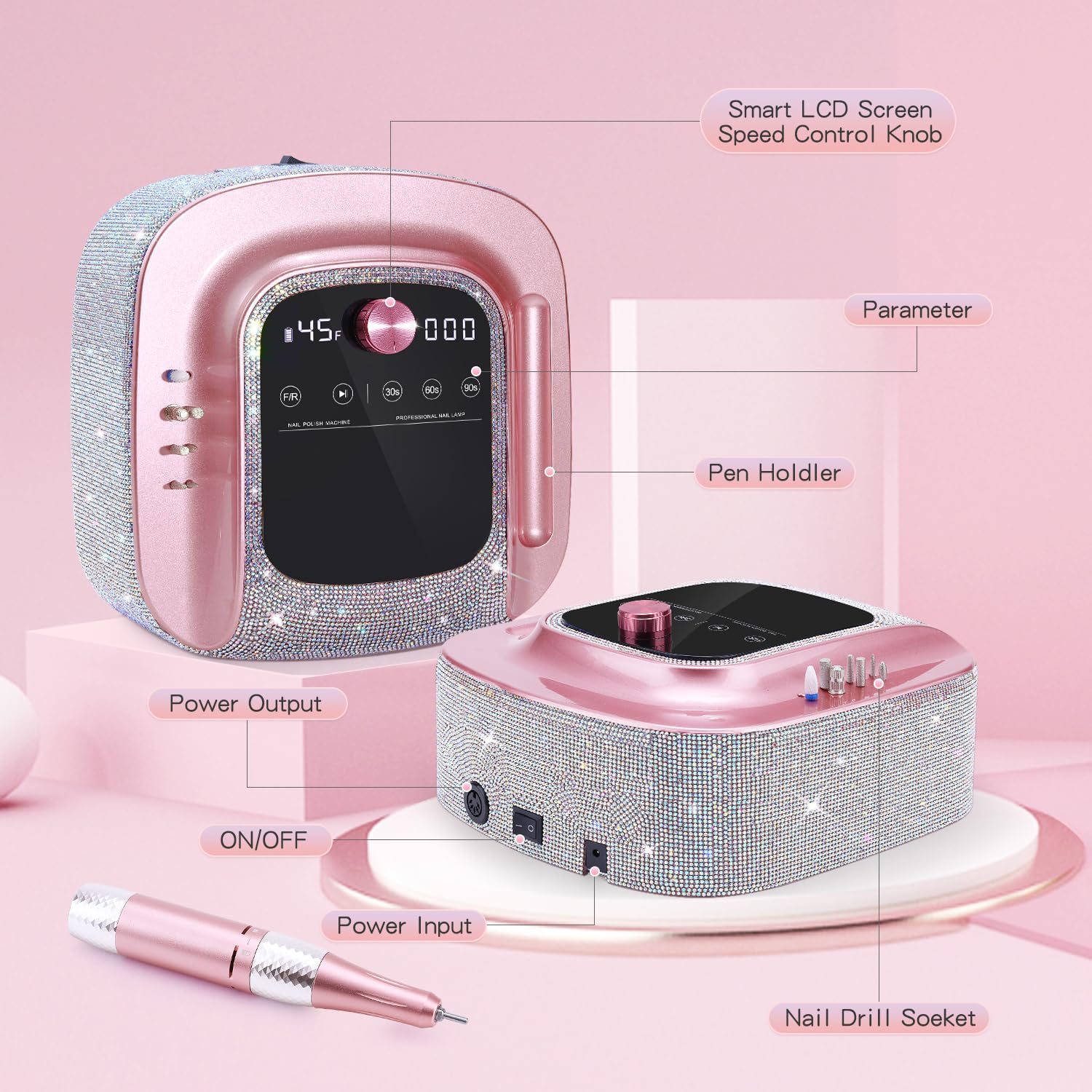 HNHFTT 2-in-1 Rechargeable Cordless Nail Lamp & Drill – 45000 RPM, Auto Sensor